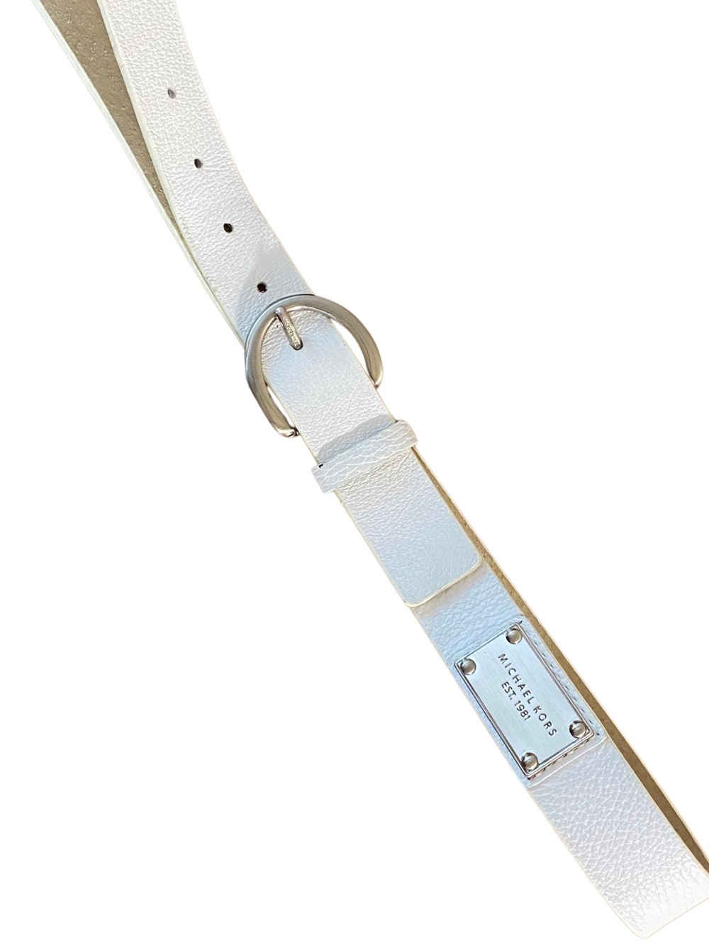 Michael Kors White Leather Belt with Silver Round Buckle